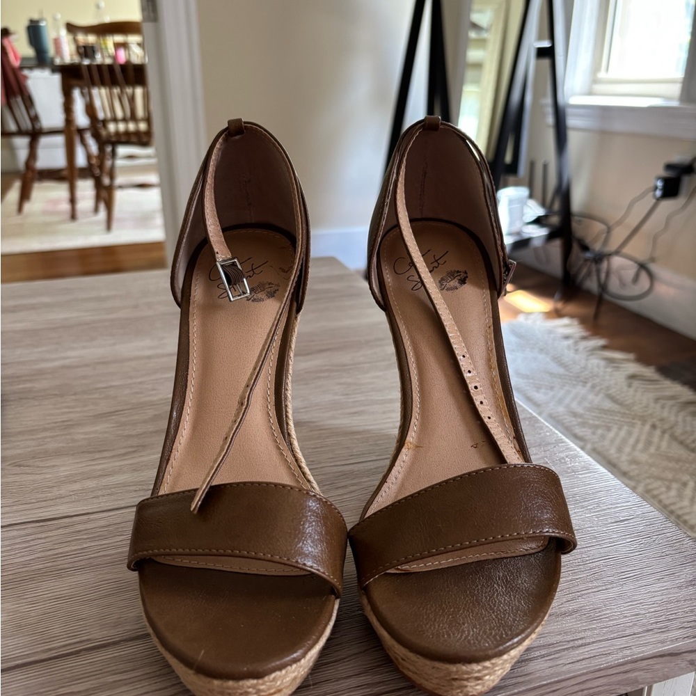 Colin Stuart Tan Leather Wedges